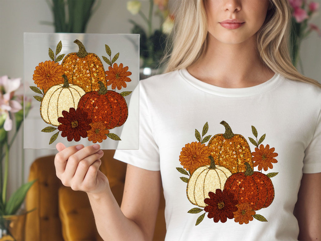 Pumpkin Trio With Sequins DTF TRANSFER