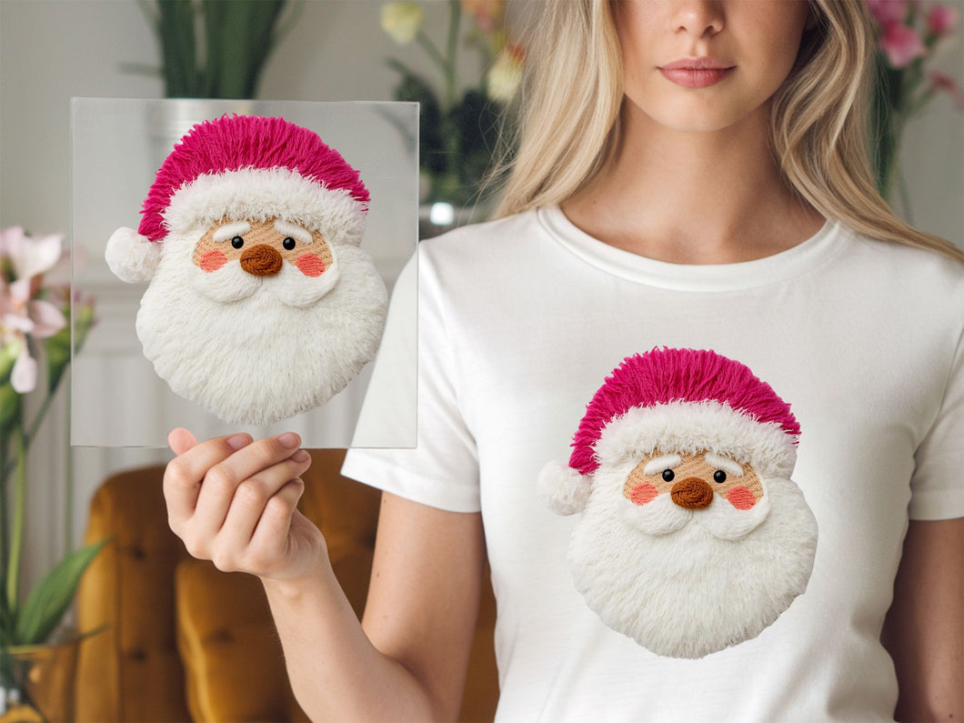 Santa Pink Hat Yarn Rosette Knot Nose DTF TRANSFER