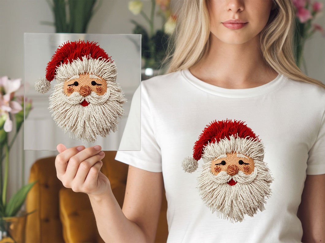 Santa Red Hat Yarn Rosette Knot Nose DTF TRANSFER