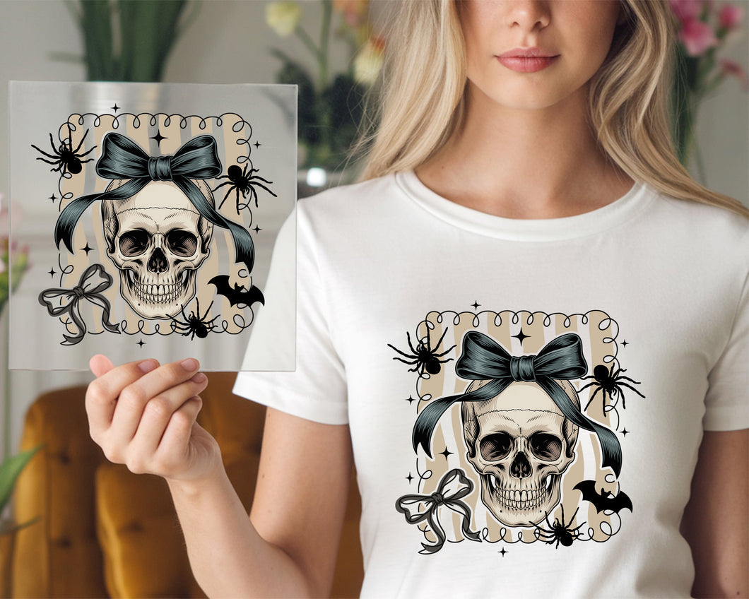 Skull With Black Bow DTF TRANSFER