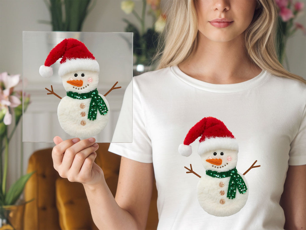 Snowman With Green Sequin Scarf DTF TRANSFER