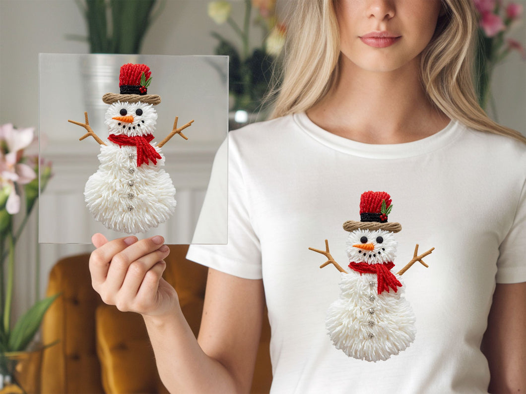 Snowman With Red Scarf And Hat Yarn DTF TRANSFER