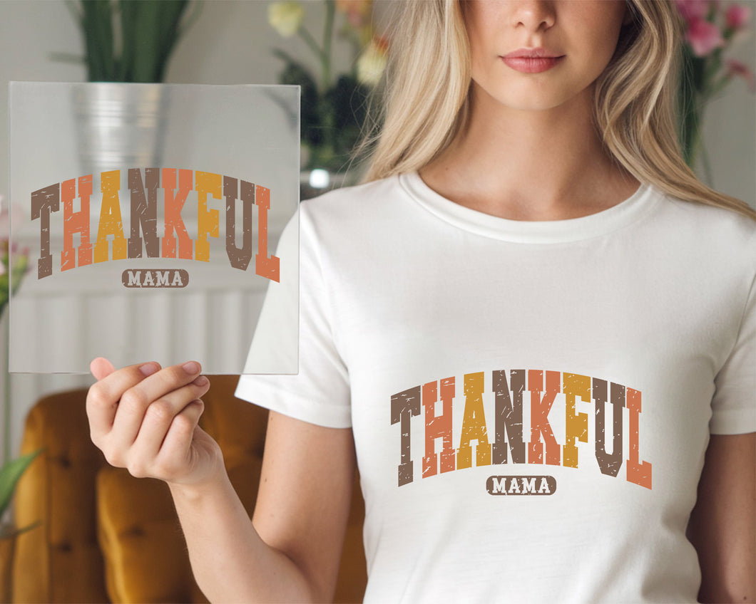 Thankful Mama Varsity Distressed DTF TRANSFER