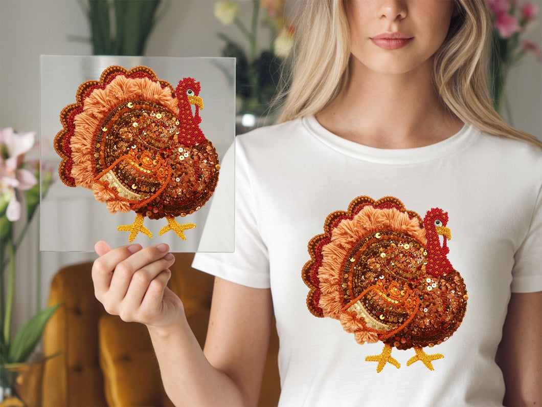 Turkey With Yarn And Sequins DTF TRANSFER