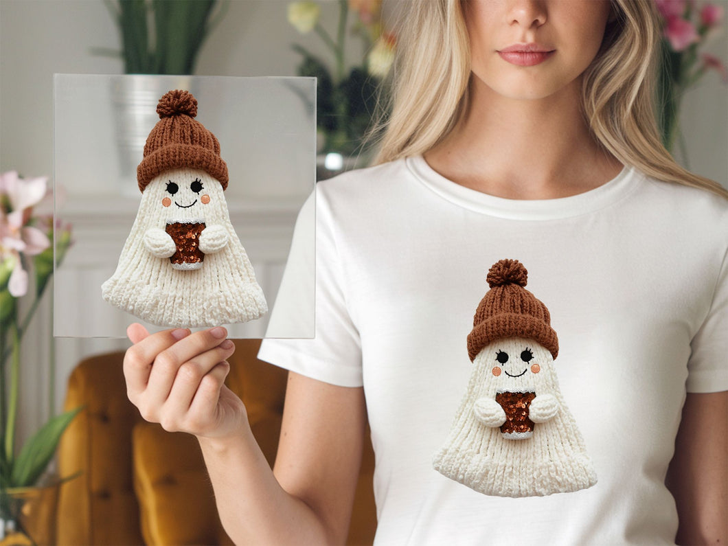 Yarn Ghost With Brown Hat DTF TRANSFER