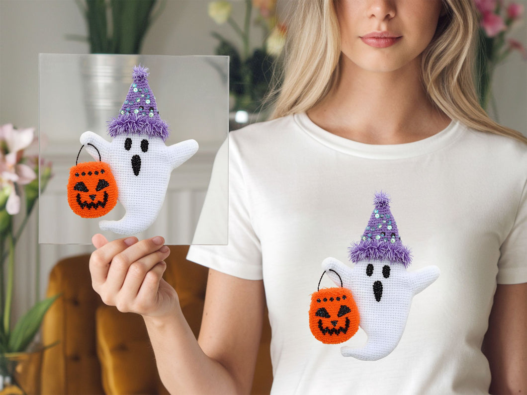 Yarn Ghost With Purple Hat DTF TRANSFER