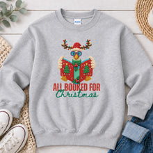 Load image into Gallery viewer, All Booked For Christmas Goose Christmas design on Ash Grey crewneck sweatshirt
