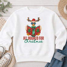 Load image into Gallery viewer, All Booked For Christmas Goose Christmas design on White crewneck sweatshirt
