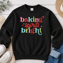 Load image into Gallery viewer, Baking Spirits Bright Christmas design on Black crewneck sweatshirt

