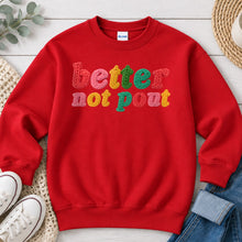 Load image into Gallery viewer, Better Not Pout Christmas design on Red crewneck sweatshirt
