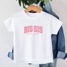 Load image into Gallery viewer, Big Sis Varsity Est 2026 design on white kids t-shirt
