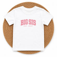 Load image into Gallery viewer, Big Sis Varsity Est 2027 design on white kids t-shirt
