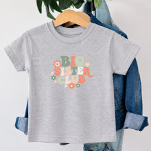Load image into Gallery viewer, Big Sister Big Sister Club Retro Floral design on heather grey kids t-shirt

