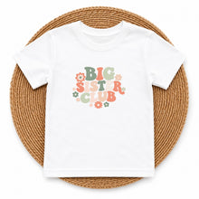 Load image into Gallery viewer, Big Sister Big Sister Club Retro Floral design on white kids t-shirt
