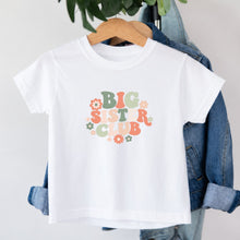 Load image into Gallery viewer, Big Sister Big Sister Club Retro Floral design on white kids t-shirt
