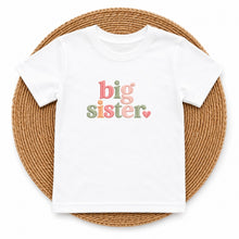 Load image into Gallery viewer, Big Sister Coral Sage Heart design on white kids t-shirt
