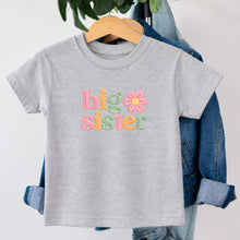 Load image into Gallery viewer, Big Sister Daisy Flower design on heather grey kids t-shirt

