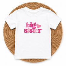 Load image into Gallery viewer, Big Sister Hot Pink Heart design on white kids t-shirt
