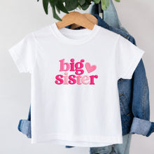Load image into Gallery viewer, Big Sister Hot Pink Heart design on white kids t-shirt
