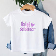 Load image into Gallery viewer, Big Sister Lavender Heart design on white kids t-shirt
