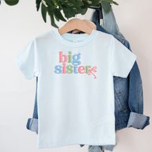 Load image into Gallery viewer, Big Sister Pastel Bow design on light blue kids t-shirt
