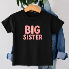 Load image into Gallery viewer, Big Sister Pink Watercolor design on black kids t-shirt
