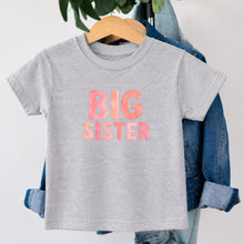 Load image into Gallery viewer, Big Sister Pink Watercolor design on heather grey kids t-shirt
