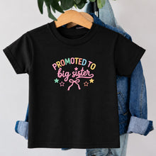 Load image into Gallery viewer, Big Sister Promoted To Big Sister Bow design on black kids t-shirt
