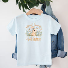 Load image into Gallery viewer, Big Sister Some Bunny Neutral design on light blue kids t-shirt
