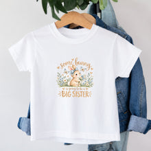 Load image into Gallery viewer, Big Sister Some Bunny Neutral design on white kids t-shirt
