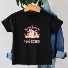 Load image into Gallery viewer, Big Sister Some Bunny Pink design on black kids t-shirt
