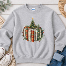 Load image into Gallery viewer, Book Stack Tree Christmas design on Ash Grey crewneck sweatshirt
