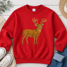 Load image into Gallery viewer, Buck Hunting design on Red crewneck sweatshirt
