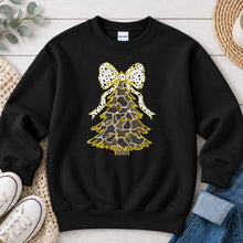 Load image into Gallery viewer, Camo Christmas Tree Christmas design on Black crewneck sweatshirt
