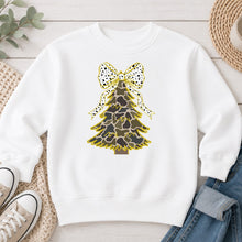Load image into Gallery viewer, Camo Christmas Tree Christmas design on White crewneck sweatshirt
