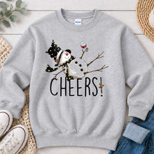 Load image into Gallery viewer, Cheers Snowman Christmas design on Ash Grey crewneck sweatshirt
