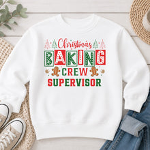 Load image into Gallery viewer, Christmas Baking Crew Supervisor Christmas design on White crewneck sweatshirt
