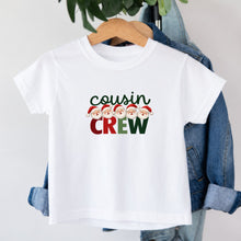 Load image into Gallery viewer, Christmas Cousin Crew Santa design on white kids t-shirt
