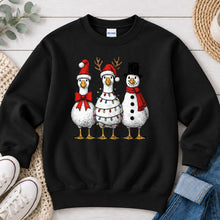 Load image into Gallery viewer, Christmas Geese And Snowman Christmas design on Black crewneck sweatshirt
