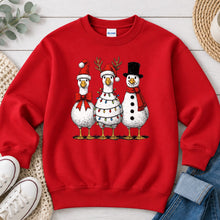 Load image into Gallery viewer, Christmas Geese And Snowman Christmas design on Red crewneck sweatshirt
