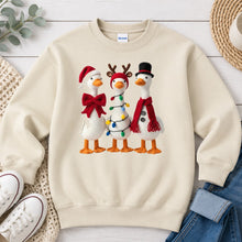 Load image into Gallery viewer, Christmas Geese Trio Christmas design on Sand crewneck sweatshirt

