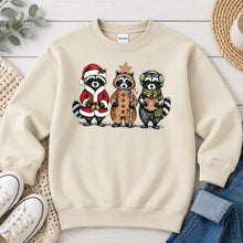 Load image into Gallery viewer, Christmas Raccoons Christmas design on Sand crewneck sweatshirt
