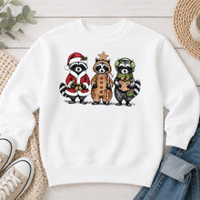Load image into Gallery viewer, Christmas Raccoons Christmas design on White crewneck sweatshirt
