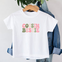 Load image into Gallery viewer, Cousin Cousin Bestie Pink design on white kids t-shirt
