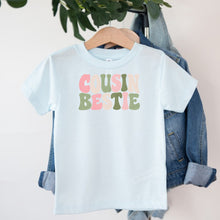 Load image into Gallery viewer, Cousin Cousin Bestie Sage design on light blue kids t-shirt
