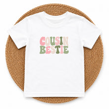 Load image into Gallery viewer, Cousin Cousin Bestie Sage design on white kids t-shirt
