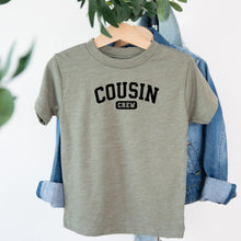 Load image into Gallery viewer, Cousin Cousin Crew Black design on sage kids t-shirt
