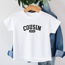 Load image into Gallery viewer, Cousin Cousin Crew Black design on white kids t-shirt
