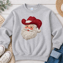 Load image into Gallery viewer, Cowboy Hat Santa Christmas design on Ash Grey crewneck sweatshirt
