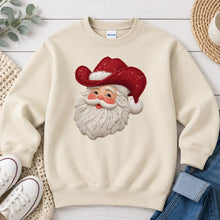 Load image into Gallery viewer, Cowboy Hat Santa Christmas design on Sand crewneck sweatshirt
